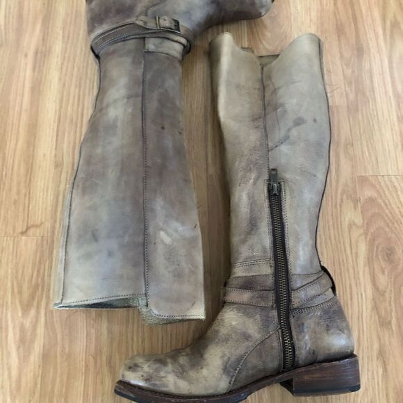 BED STU Brown Tan Leather Cobbler Series Handmade Tall Knee Boots Distressed - Picture 13 of 14